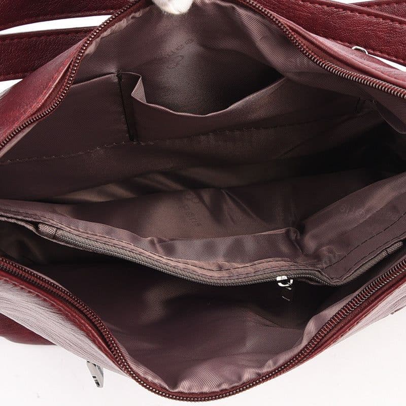 image-Sheepskin Pattern Washed Solid Color Large Shoulder Bag