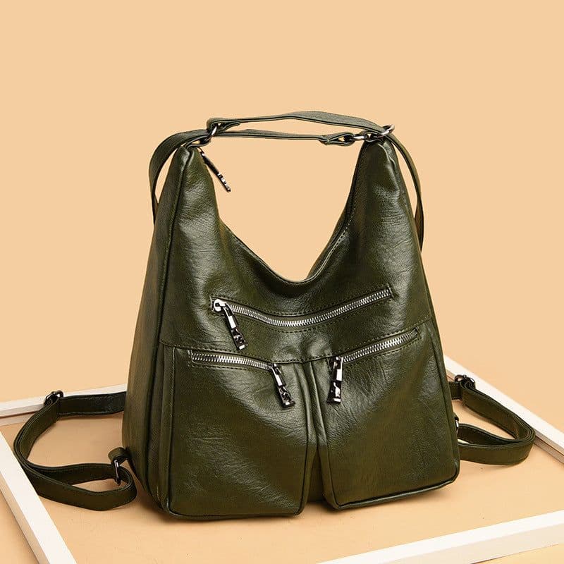 image-Sheepskin Pattern Washed Solid Color Large Shoulder Bag