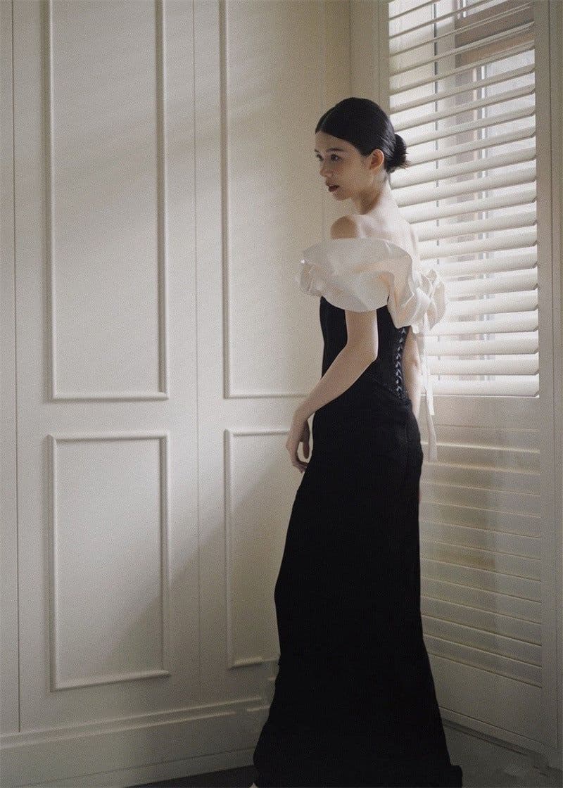 image-French Satin Evening Dress New Bridal Off-shoulder Elegant Fishtail Welcome Dress