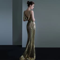 image-Fishtail Evening Dress For Women Elegant Sequins Annual Meeting Sexy Backless