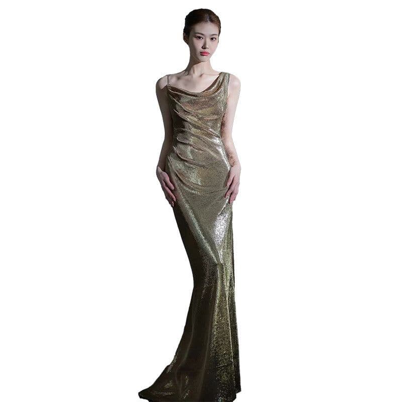 image-Fishtail Evening Dress For Women Elegant Sequins Annual Meeting Sexy Backless