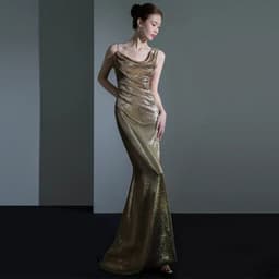 image-Fishtail Evening Dress For Women Elegant Sequins Annual Meeting Sexy Backless