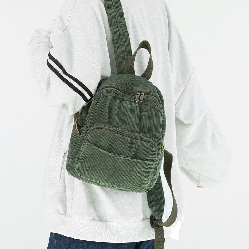 image-Corduroy Solid Color Schoolbag Women's Backpack Small Backpack Women
