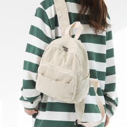 image-Corduroy Solid Color Schoolbag Women's Backpack Small Backpack Women