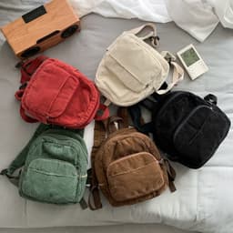 image-Corduroy Solid Color Schoolbag Women's Backpack Small Backpack Women