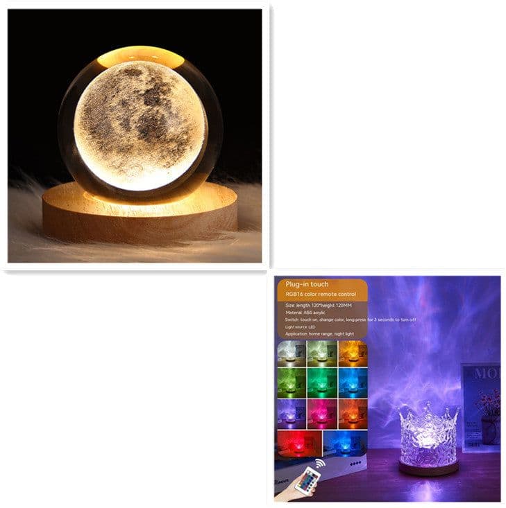 image-LED Water Ripple Ambient Night Light USB Rotating Projection Crystal Table Lamp RGB Dimmable Home Decoration 16 Color Gifts