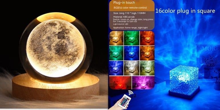 image-LED Water Ripple Ambient Night Light USB Rotating Projection Crystal Table Lamp RGB Dimmable Home Decoration 16 Color Gifts