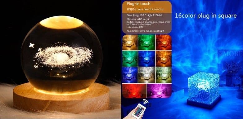 image-LED Water Ripple Ambient Night Light USB Rotating Projection Crystal Table Lamp RGB Dimmable Home Decoration 16 Color Gifts