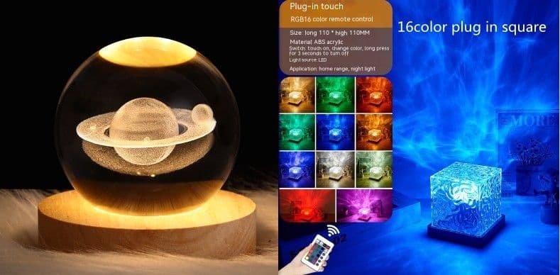 image-LED Water Ripple Ambient Night Light USB Rotating Projection Crystal Table Lamp RGB Dimmable Home Decoration 16 Color Gifts