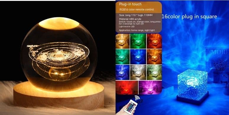 image-LED Water Ripple Ambient Night Light USB Rotating Projection Crystal Table Lamp RGB Dimmable Home Decoration 16 Color Gifts