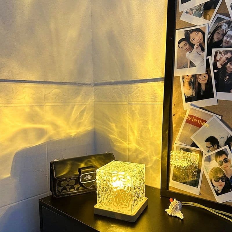 image-LED Water Ripple Ambient Night Light USB Rotating Projection Crystal Table Lamp RGB Dimmable Home Decoration 16 Color Gifts