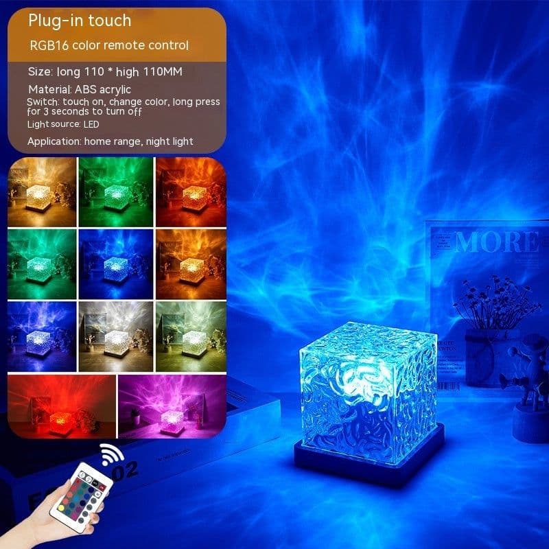 image-LED Water Ripple Ambient Night Light USB Rotating Projection Crystal Table Lamp RGB Dimmable Home Decoration 16 Color Gifts