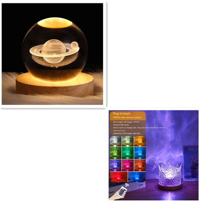 image-LED Water Ripple Ambient Night Light USB Rotating Projection Crystal Table Lamp RGB Dimmable Home Decoration 16 Color Gifts