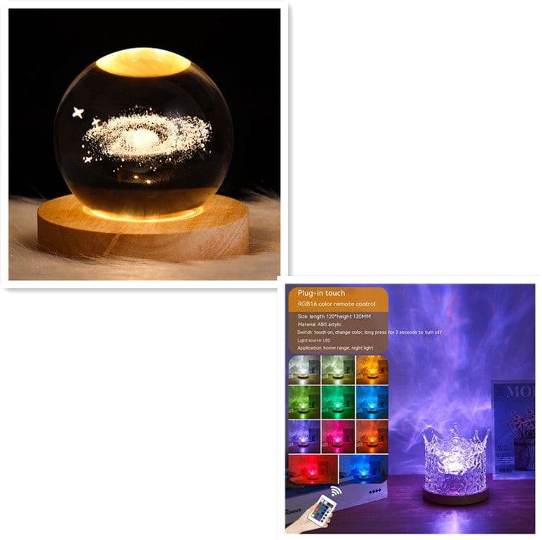 image-LED Water Ripple Ambient Night Light USB Rotating Projection Crystal Table Lamp RGB Dimmable Home Decoration 16 Color Gifts