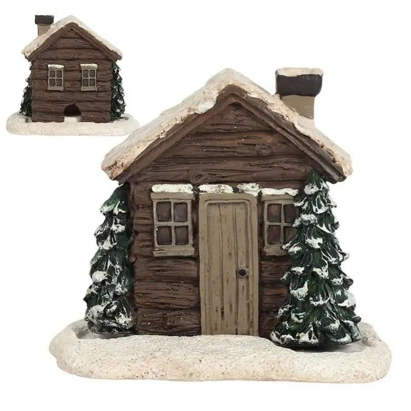 image-Log Cabin Incense Burner Rustic Christmas Chimney Hut Incense Cone Burner Collectible Resin Statue Table