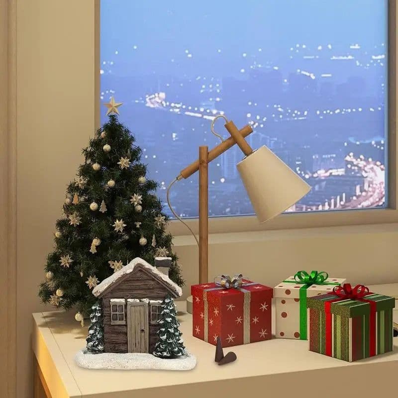 image-Log Cabin Incense Burner Rustic Christmas Chimney Hut Incense Cone Burner Collectible Resin Statue Table