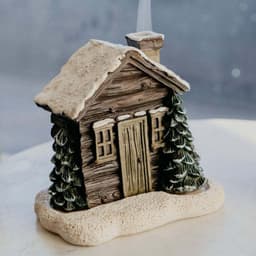 image-Log Cabin Incense Burner Rustic Christmas Chimney Hut Incense Cone Burner Collectible Resin Statue Table