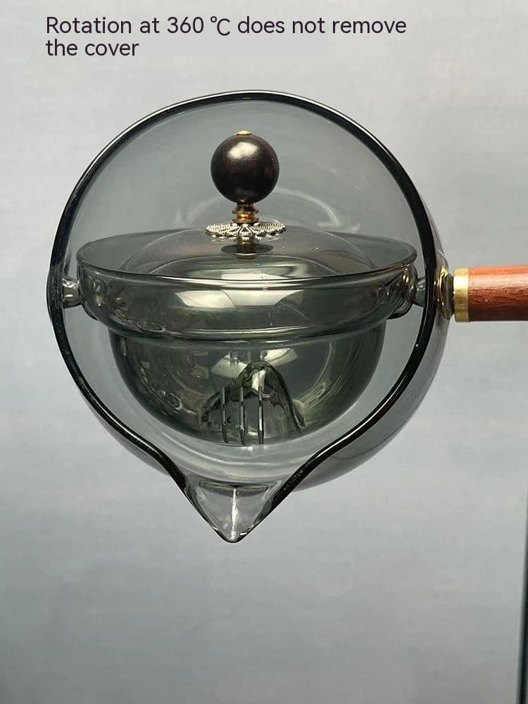 image-Semi-automatic Rotary Heat-resistant Glass Teapot Lazy Tea Making With Infuser And Wooden Handle Office Home Accessories Kitchen Gadgets
