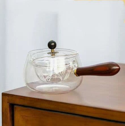 image-Semi-automatic Rotary Heat-resistant Glass Teapot Lazy Tea Making With Infuser And Wooden Handle Office Home Accessories Kitchen Gadgets