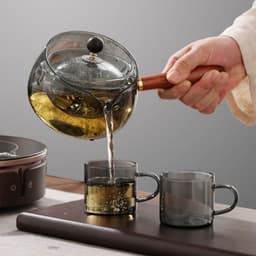 image-Semi-automatic Rotary Heat-resistant Glass Teapot Lazy Tea Making With Infuser And Wooden Handle Office Home Accessories Kitchen Gadgets