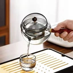 image-Semi-automatic Rotary Heat-resistant Glass Teapot Lazy Tea Making With Infuser And Wooden Handle Office Home Accessories Kitchen Gadgets