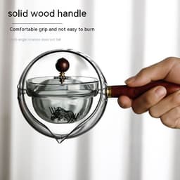 image-Semi-automatic Rotary Heat-resistant Glass Teapot Lazy Tea Making With Infuser And Wooden Handle Office Home Accessories Kitchen Gadgets