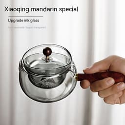 image-Semi-automatic Rotary Heat-resistant Glass Teapot Lazy Tea Making With Infuser And Wooden Handle Office Home Accessories Kitchen Gadgets