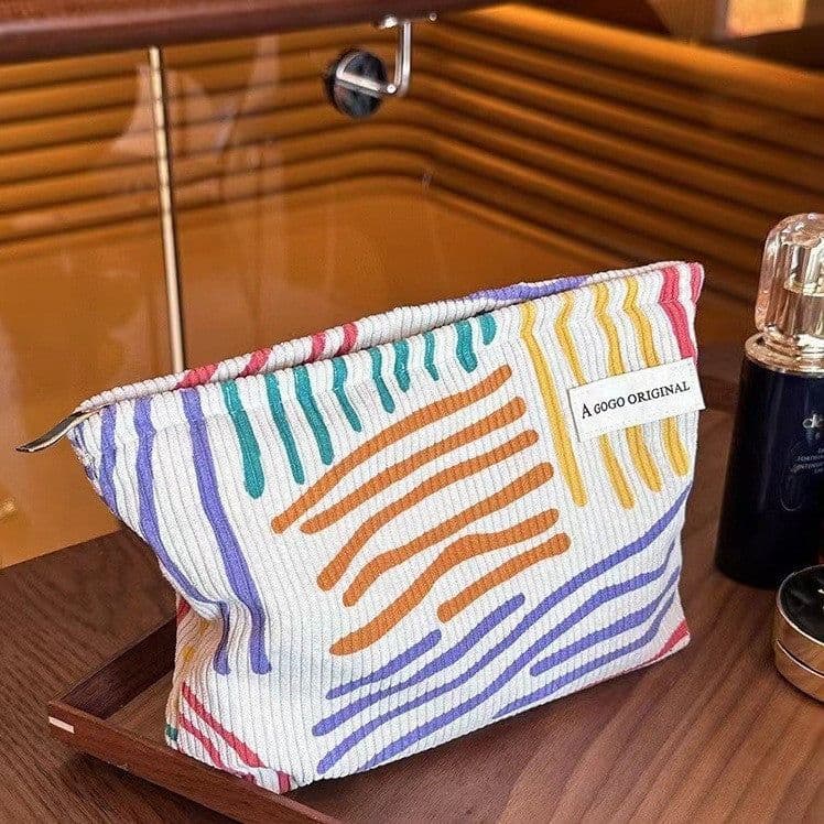 image-Corduroy Contrast Color Striped Make-up Bag