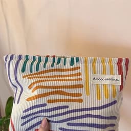 image-Corduroy Contrast Color Striped Make-up Bag