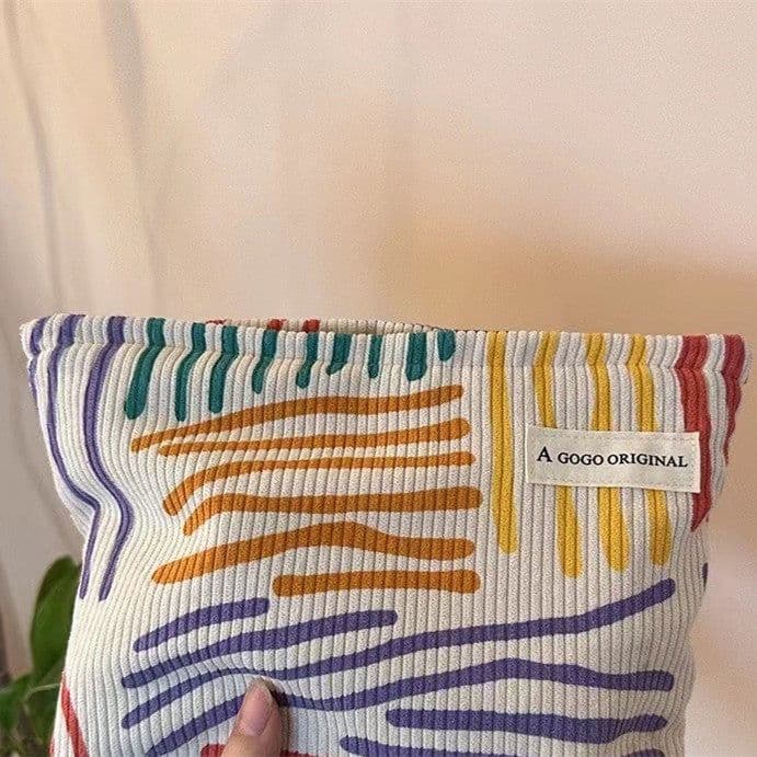image-Corduroy Contrast Color Striped Make-up Bag