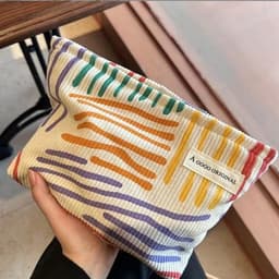 image-Corduroy Contrast Color Striped Make-up Bag