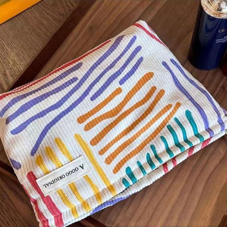 image-Corduroy Contrast Color Striped Make-up Bag