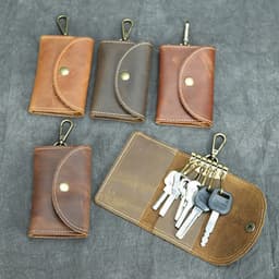 image-Handmade Crazy Horse Leather Key Case Large Capacity