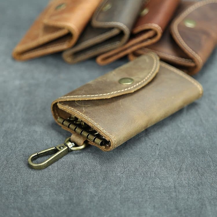 image-Handmade Crazy Horse Leather Key Case Large Capacity