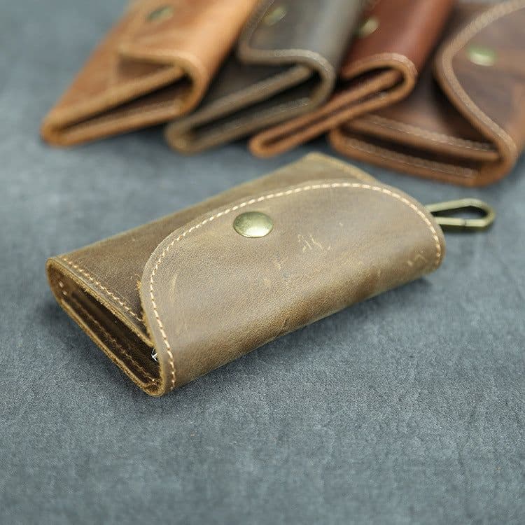 image-Handmade Crazy Horse Leather Key Case Large Capacity