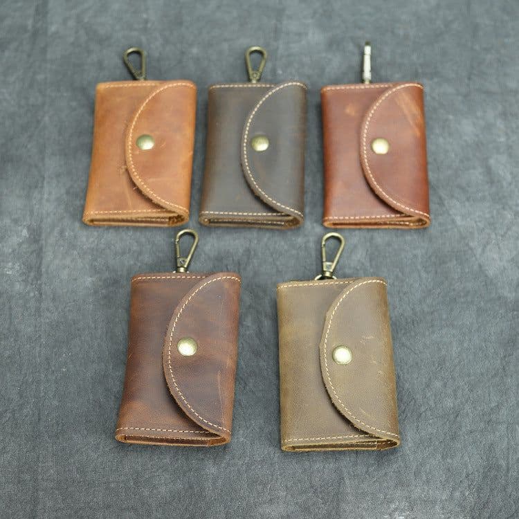 image-Handmade Crazy Horse Leather Key Case Large Capacity