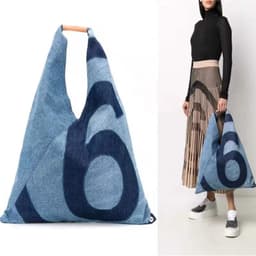 image-Women's Fashion Large Capacity Blue Denim Printing Handbag