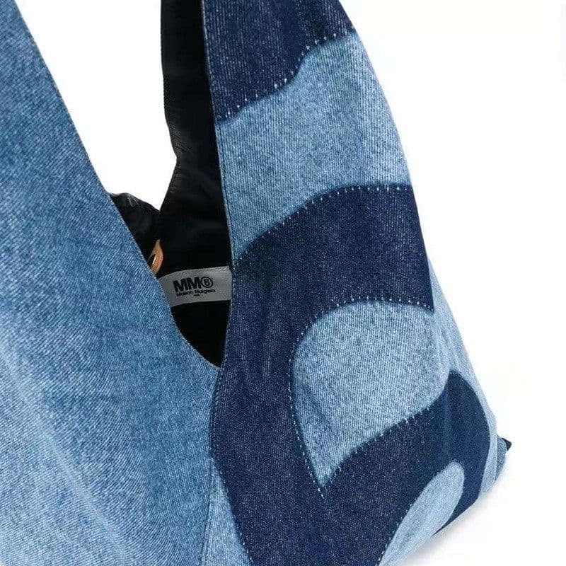image-Women's Fashion Large Capacity Blue Denim Printing Handbag