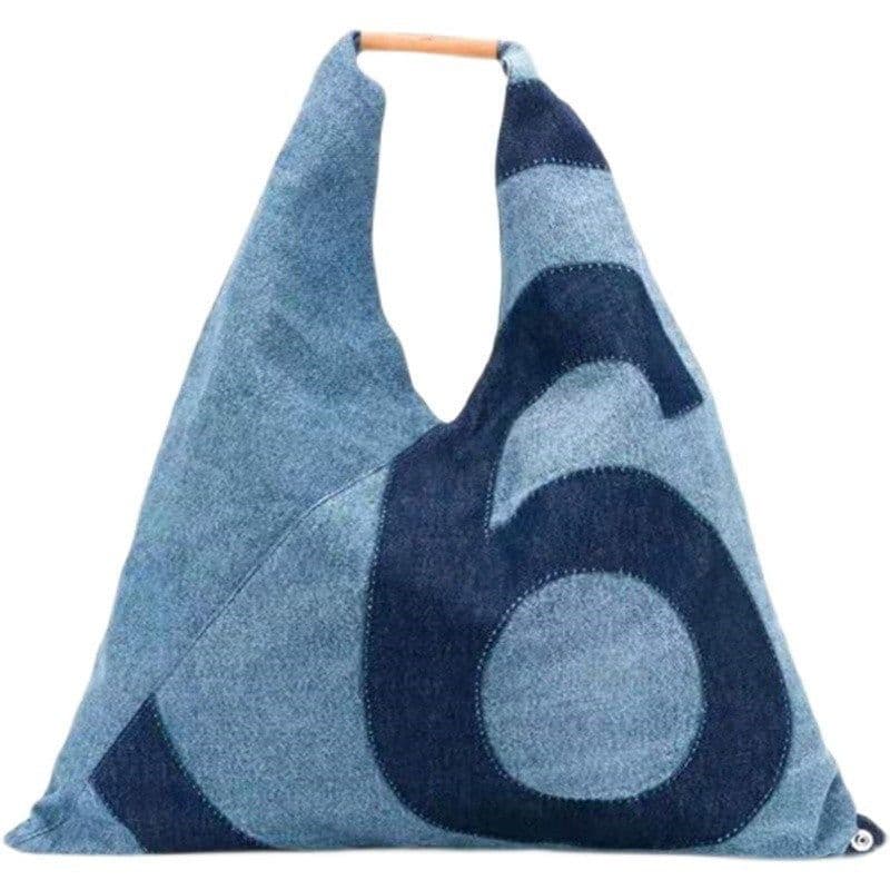 image-Women's Fashion Large Capacity Blue Denim Printing Handbag