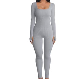 image-Women's Yoga Sports Fitness Jumpsuit Workout Long Sleeve Square Collar Clothing