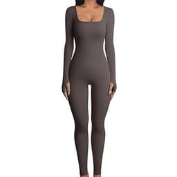 image-Women's Yoga Sports Fitness Jumpsuit Workout Long Sleeve Square Collar Clothing