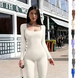 image-Women's Yoga Sports Fitness Jumpsuit Workout Long Sleeve Square Collar Clothing