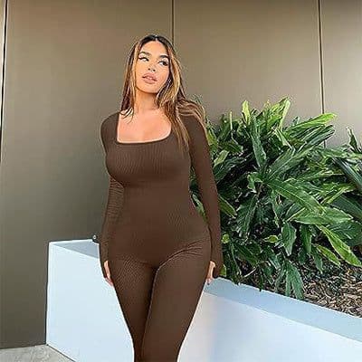 image-Women's Yoga Sports Fitness Jumpsuit Workout Long Sleeve Square Collar Clothing