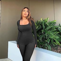 image-Women's Yoga Sports Fitness Jumpsuit Workout Long Sleeve Square Collar Clothing