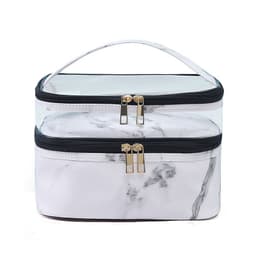 image-Transparent Pvc Double Layer Marble Waterproof Cosmetic Bag