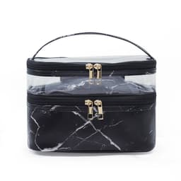 image-Transparent Pvc Double Layer Marble Waterproof Cosmetic Bag