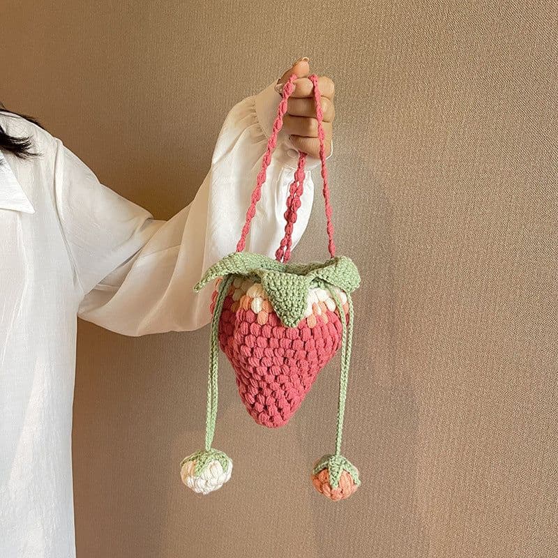 image-Personalized Handmade Crocheted Wool Strawberry Small Bag