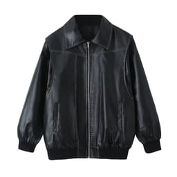 image-Loose Fashion Retro Jacket Cool Stand Collar Long Sleeve Jacket Womens Clothing