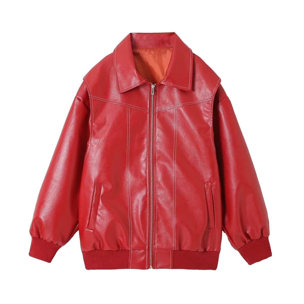 image-Loose Fashion Retro Jacket Cool Stand Collar Long Sleeve Jacket Womens Clothing