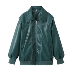 image-Loose Fashion Retro Jacket Cool Stand Collar Long Sleeve Jacket Womens Clothing